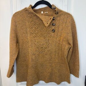 Anthropologie Moth Wool Blend Button Neck Sweater L